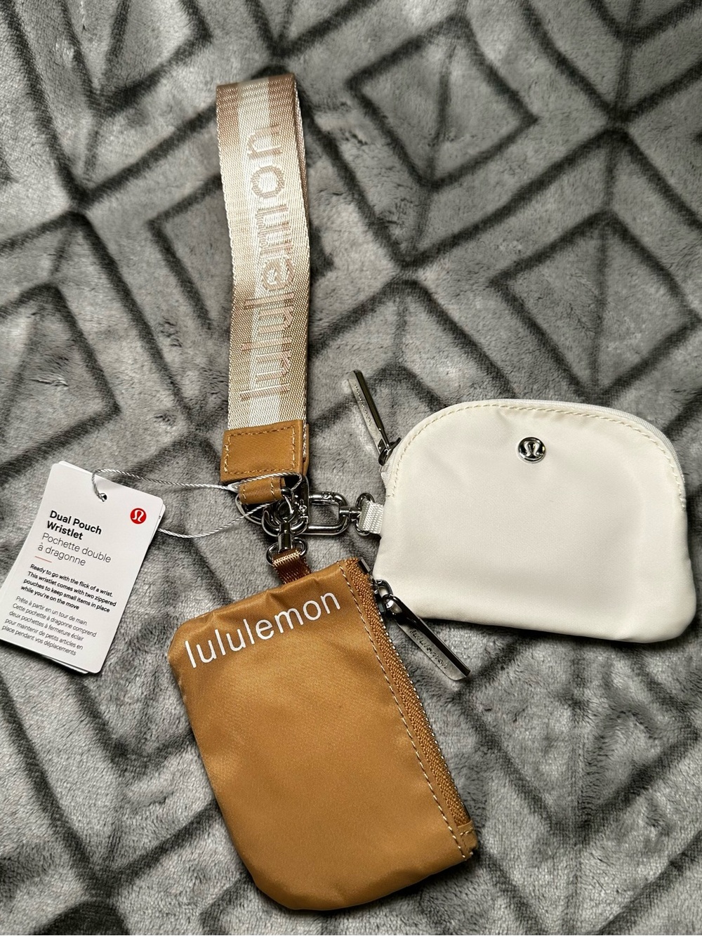 lululemon Tan/White dual pouch wristlet